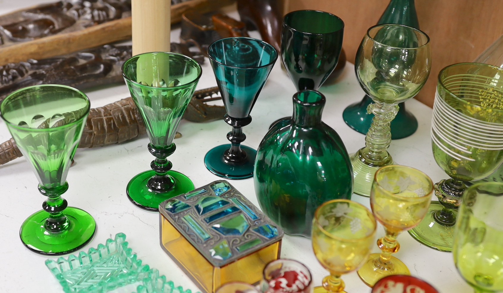 A selection of English and continental coloured glass wares, 19th/20th century